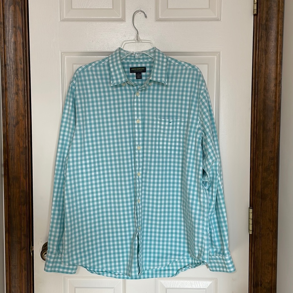 John Bartlett Consensus Blue White Gingham Button Shirt Sz. Large